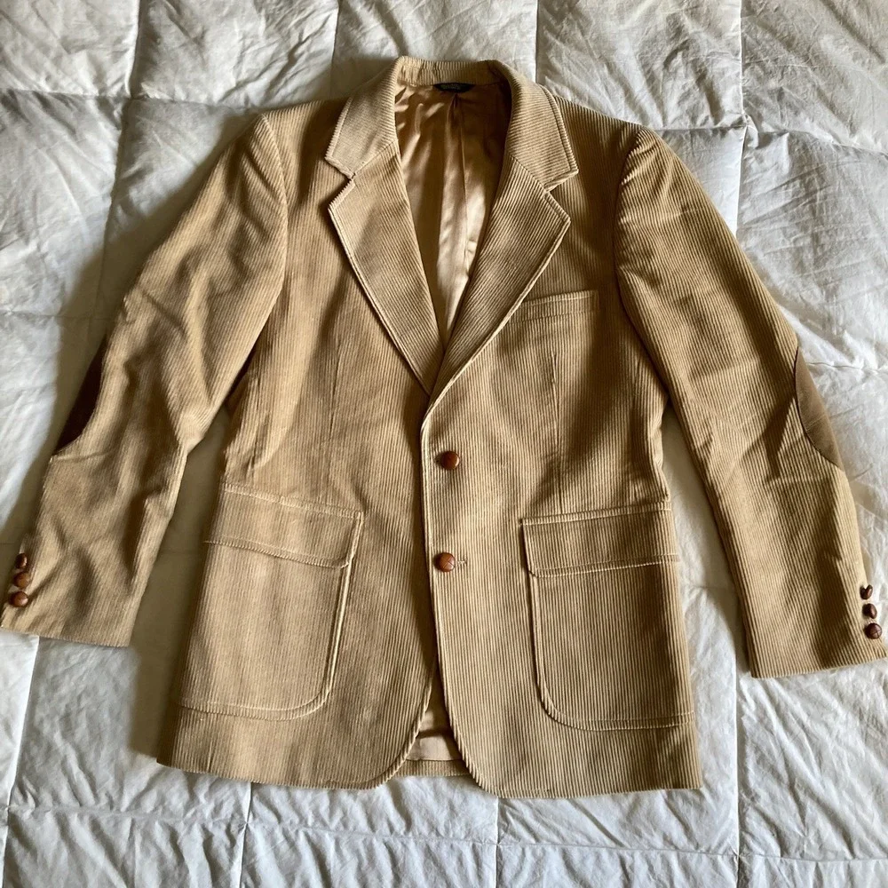 Winston Hill Corduroy Sport Coat Mens 40 Patch Elbow Leather Button Tan Academia
